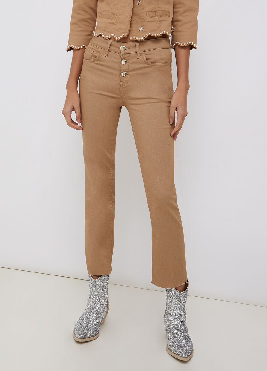 Pantalone Liu Jo con Bottoni Gioiello / Beige - Ideal Moda