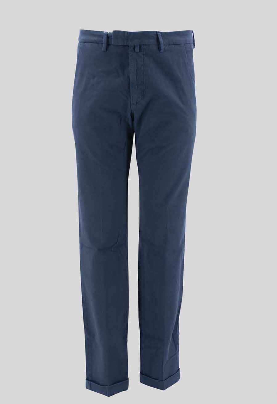 Pantalone in Cotone Tramato / Blu - Ideal Moda