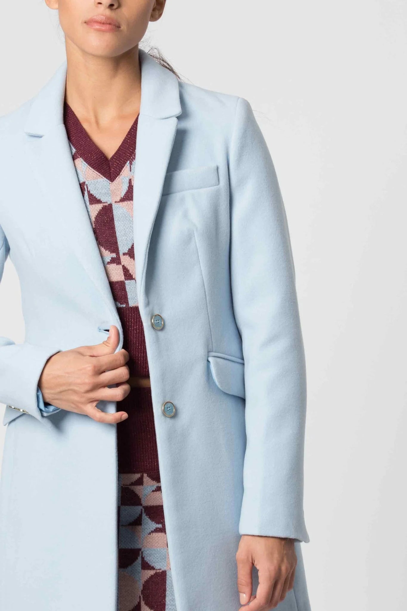 Cappotto con Tasche a Patta Kocca / Azzurro - Ideal Moda