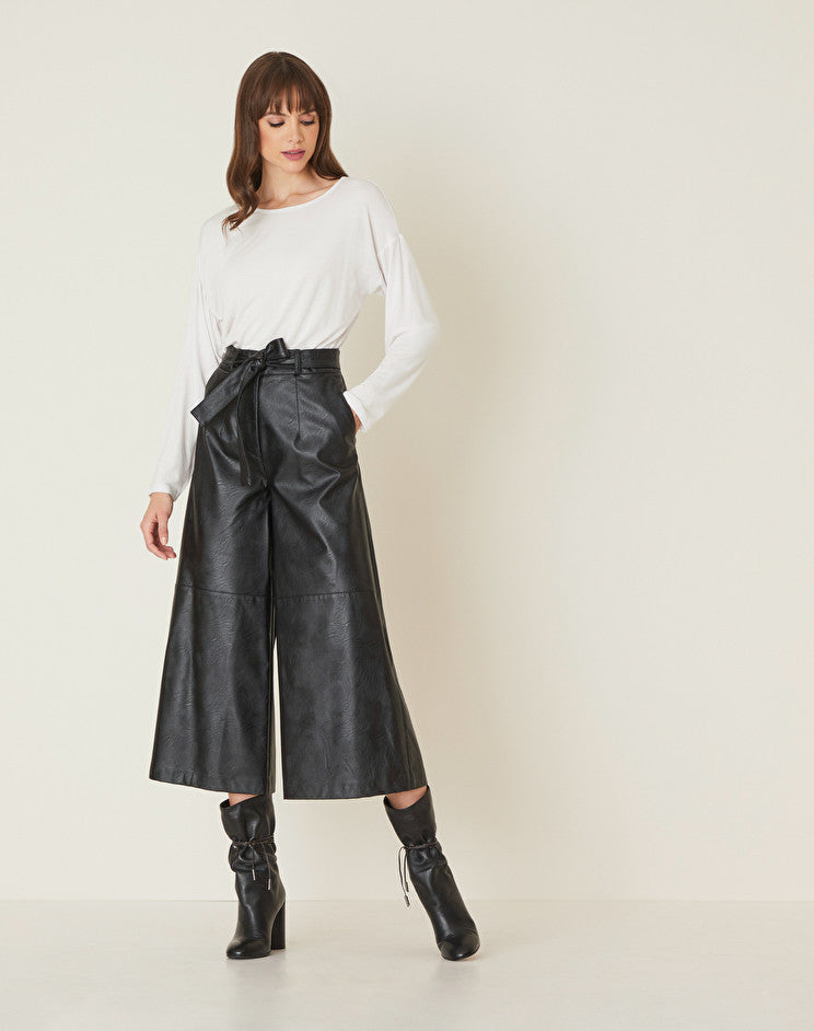 Pantalone Cropped in Ecopelle Manila Grace / Nero - Ideal Moda