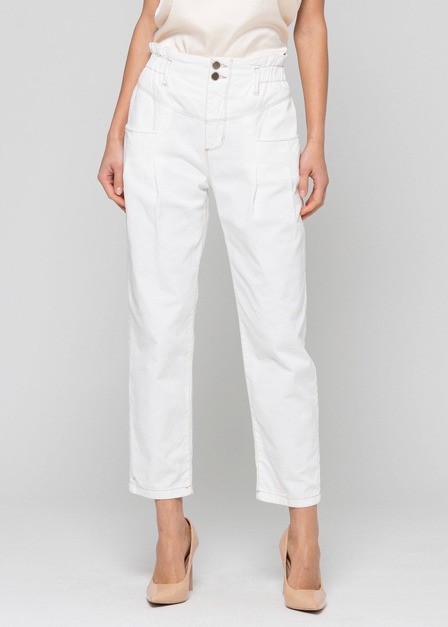 Pantalone color regular leg / Bianco - Ideal Moda