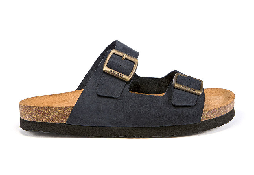 Ciabatta doppia fascia nabuk / Blu - Ideal Moda