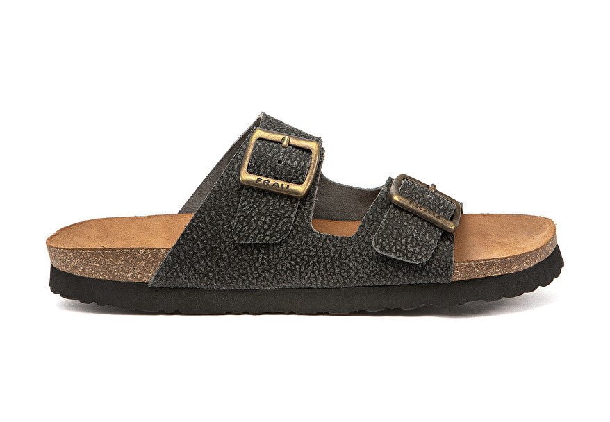 Ciabatta doppia fascia in pelle stampata / Nero - Ideal Moda