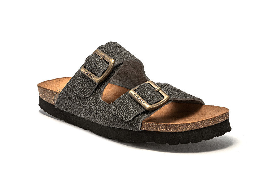 Ciabatta doppia fascia in pelle stampata / Nero - Ideal Moda