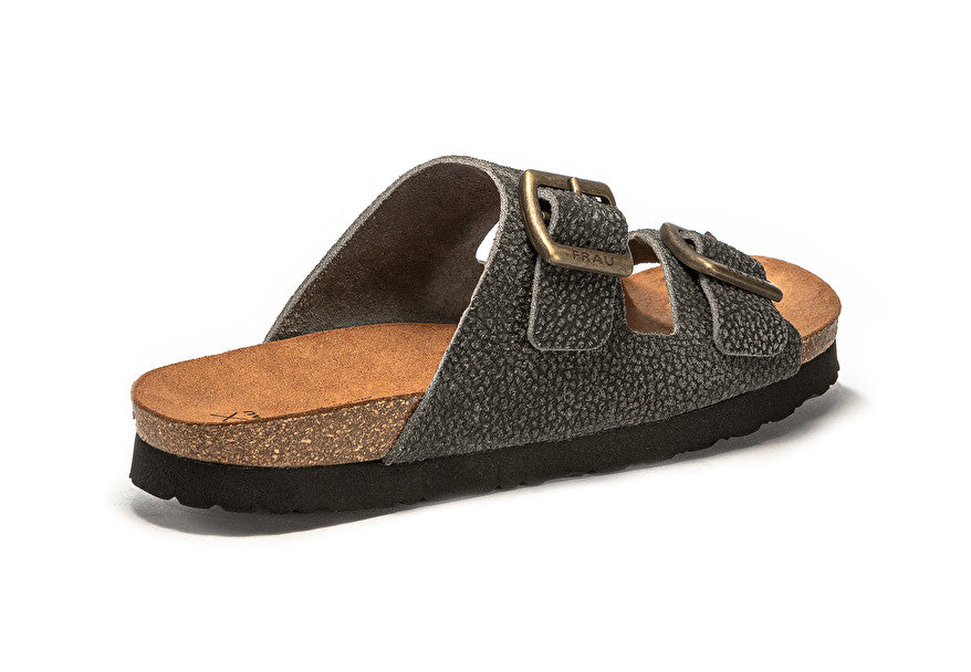 Ciabatta doppia fascia in pelle stampata / Nero - Ideal Moda