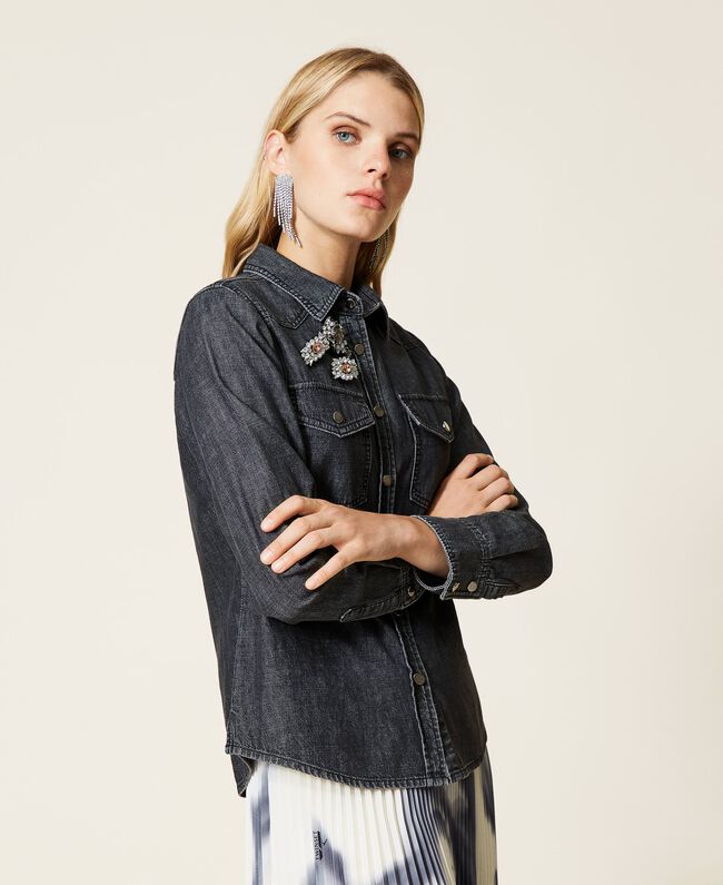 Camicia Twin Set in Jeans / Nero - Ideal Moda