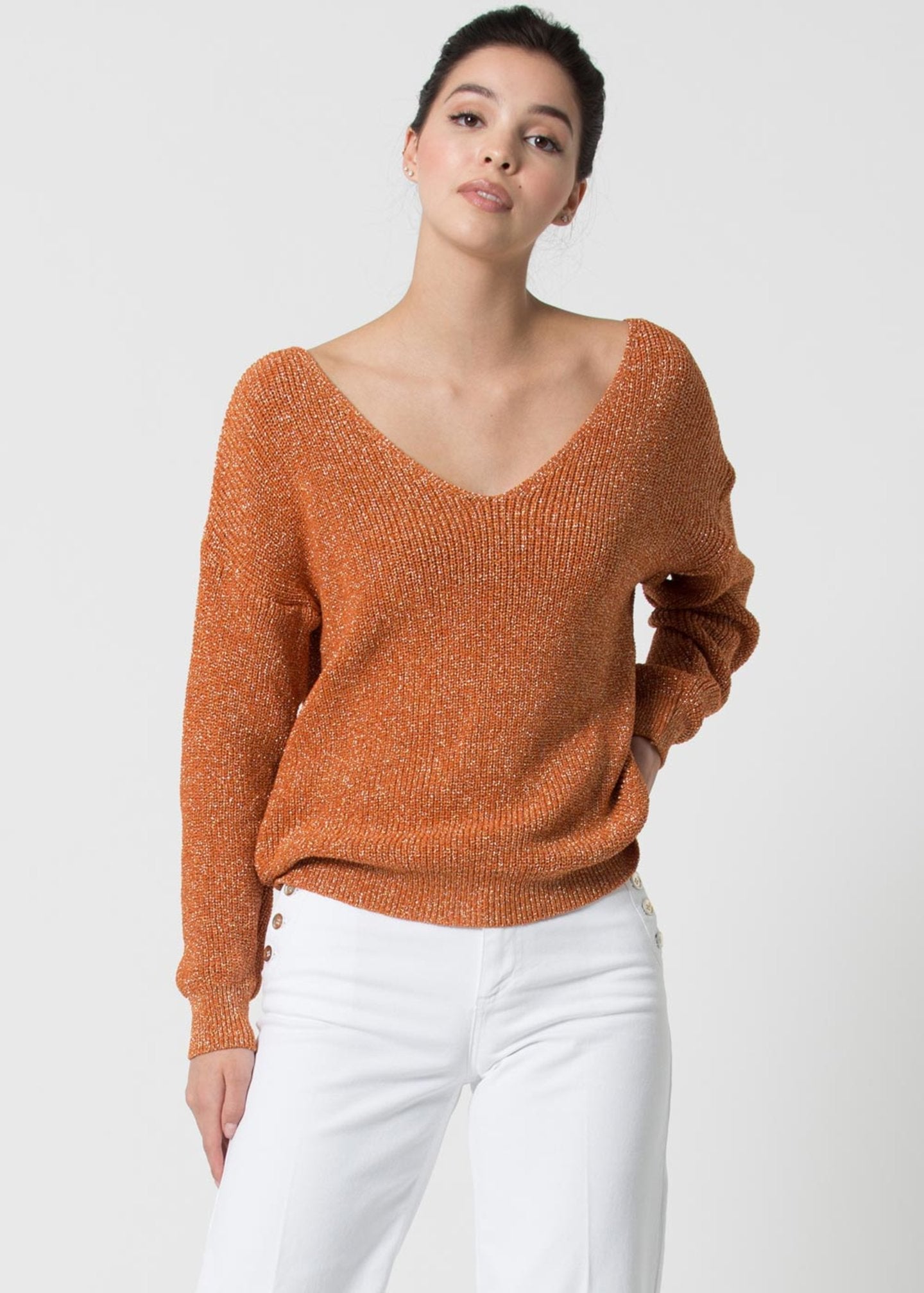 Maglia Kocca Scollo a V / Arancione - Ideal Moda