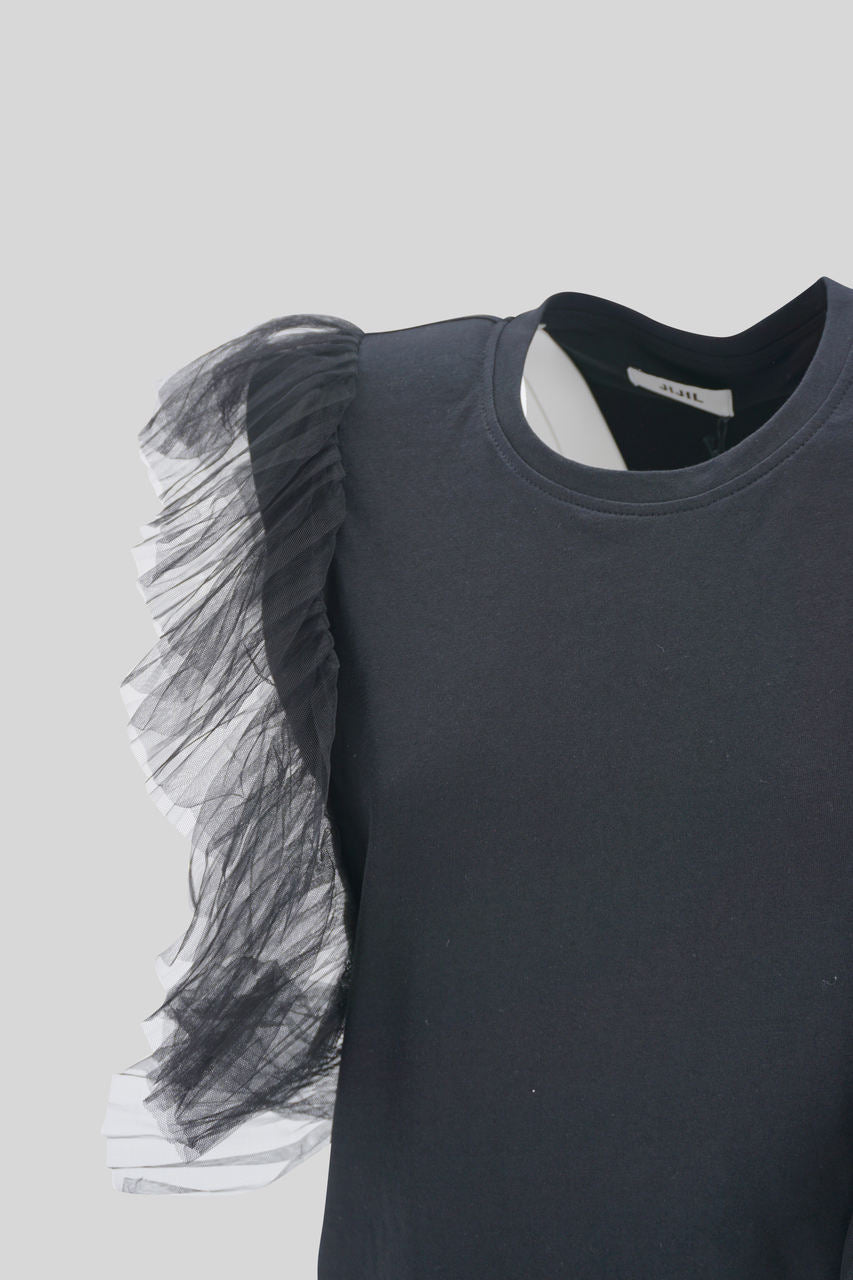T-Shirt con Tulle / Nero - Ideal Moda