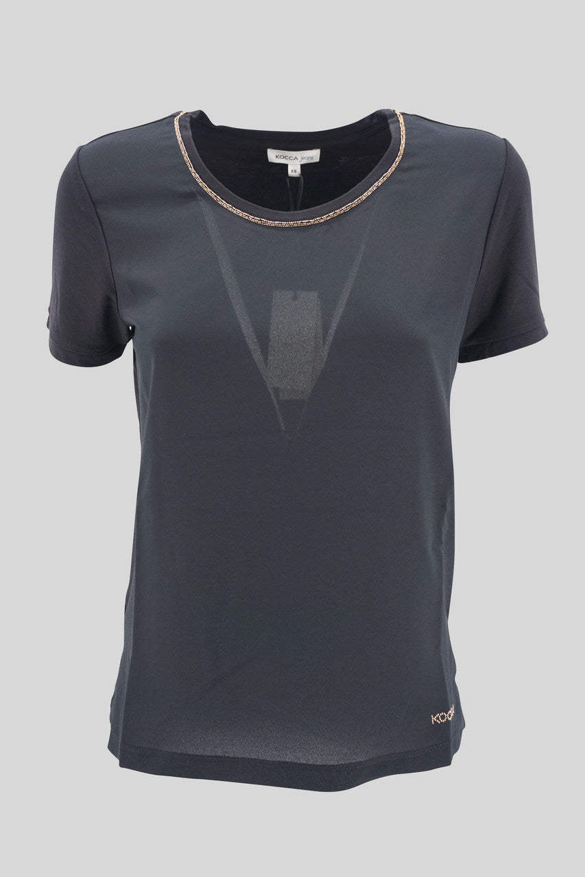 T-Shirt morbida in jersey e crepe / Nero - Ideal Moda