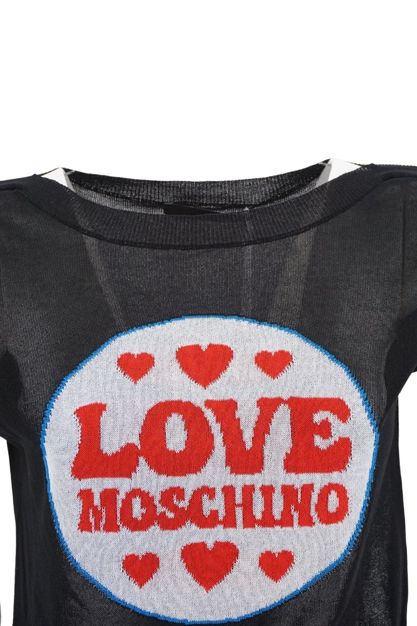 T-Shirt in Filo di Cotone con Logo Love Moschino / Nero - Ideal Moda