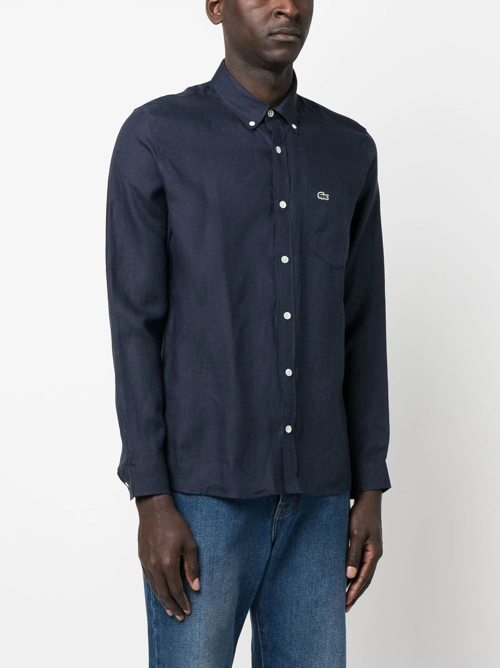 Camicia in Lino con Logo Lacoste / Blu - Ideal Moda