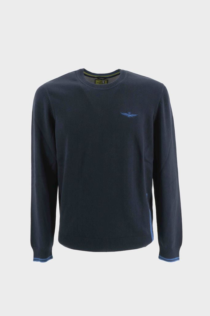 Maglia in Cotone Girocollo / Blu - Ideal Moda