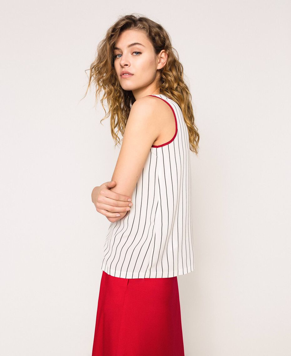 Top in crêpe de Chine a righe / Bianco - Ideal Moda