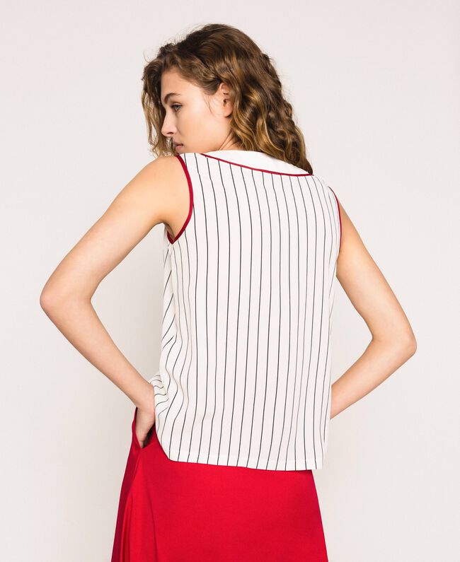 Top in crêpe de Chine a righe / Bianco - Ideal Moda