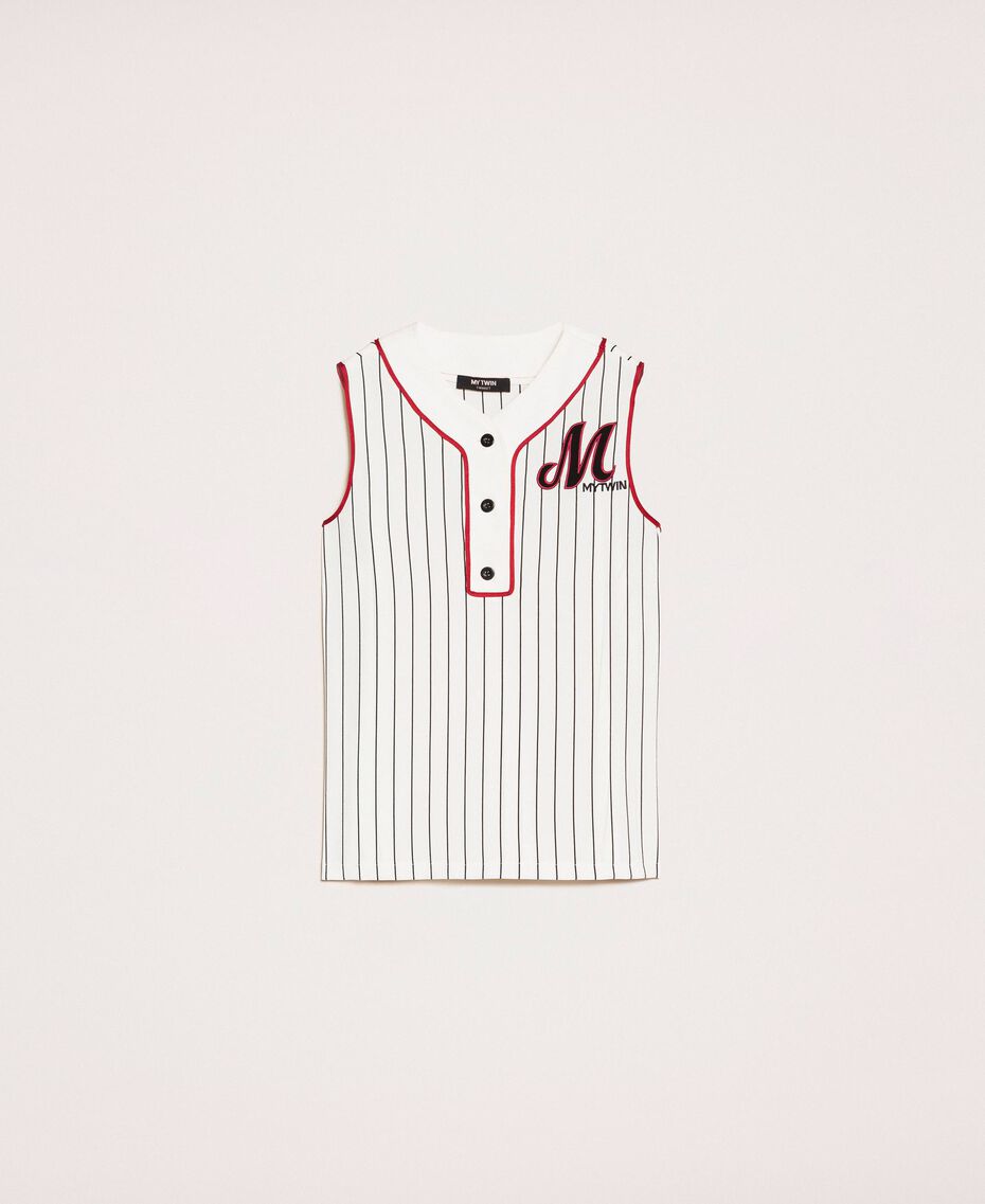 Top in crêpe de Chine a righe / Bianco - Ideal Moda