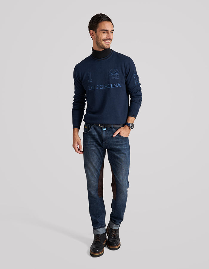 Maglia Girocollo con Logo / Blu - Ideal Moda