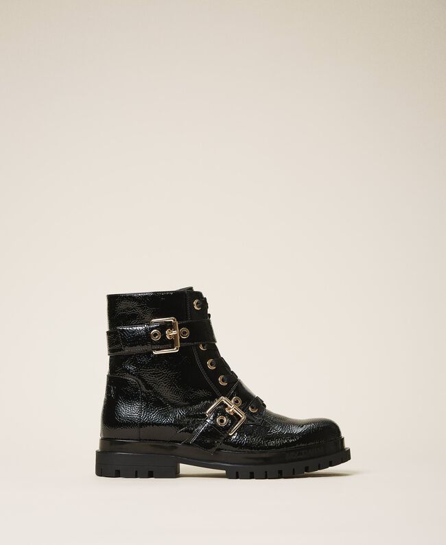 Stivaletti biker in vernice / Nero - Ideal Moda