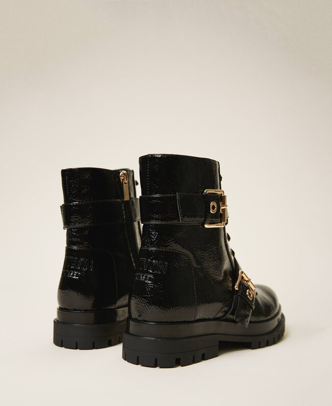Stivaletti biker in vernice / Nero - Ideal Moda