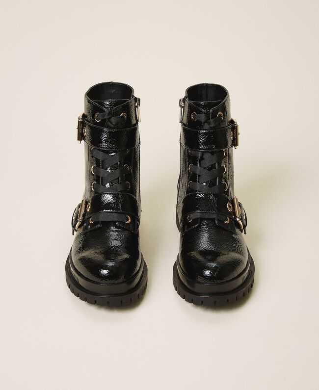 Stivaletti biker in vernice / Nero - Ideal Moda