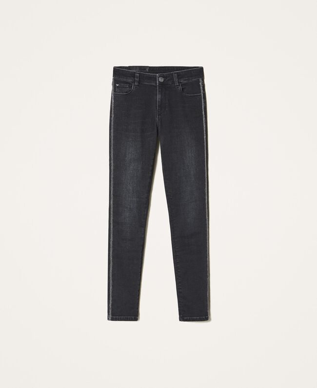 Jeans push up con catena e strass / Nero - Ideal Moda