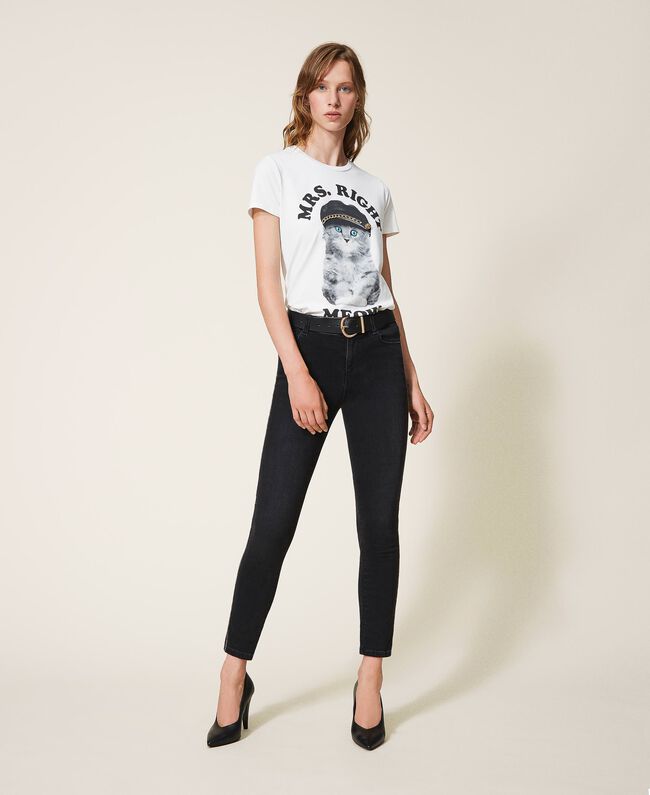 Jeans push up con catena e strass / Nero - Ideal Moda