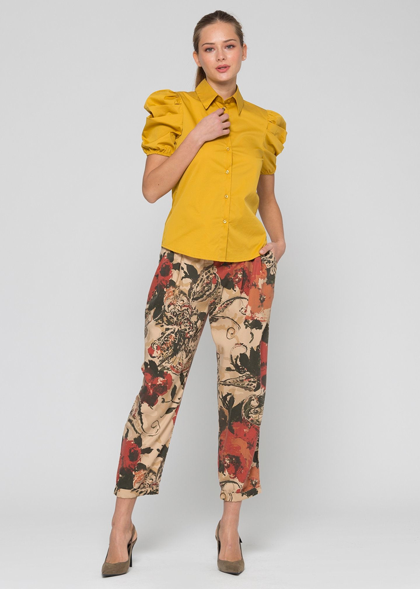 Camicia in tela paracadute / Giallo - Ideal Moda