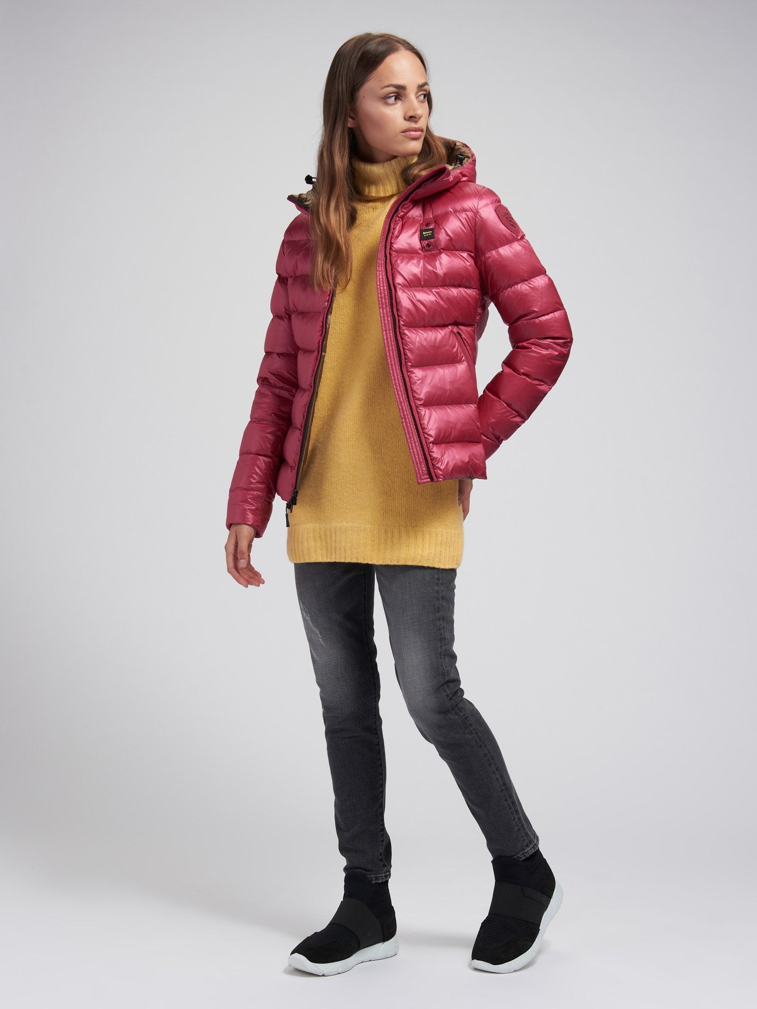 Piumino Imbottito A Righe Con Cappuccio / Rosso - Ideal Moda