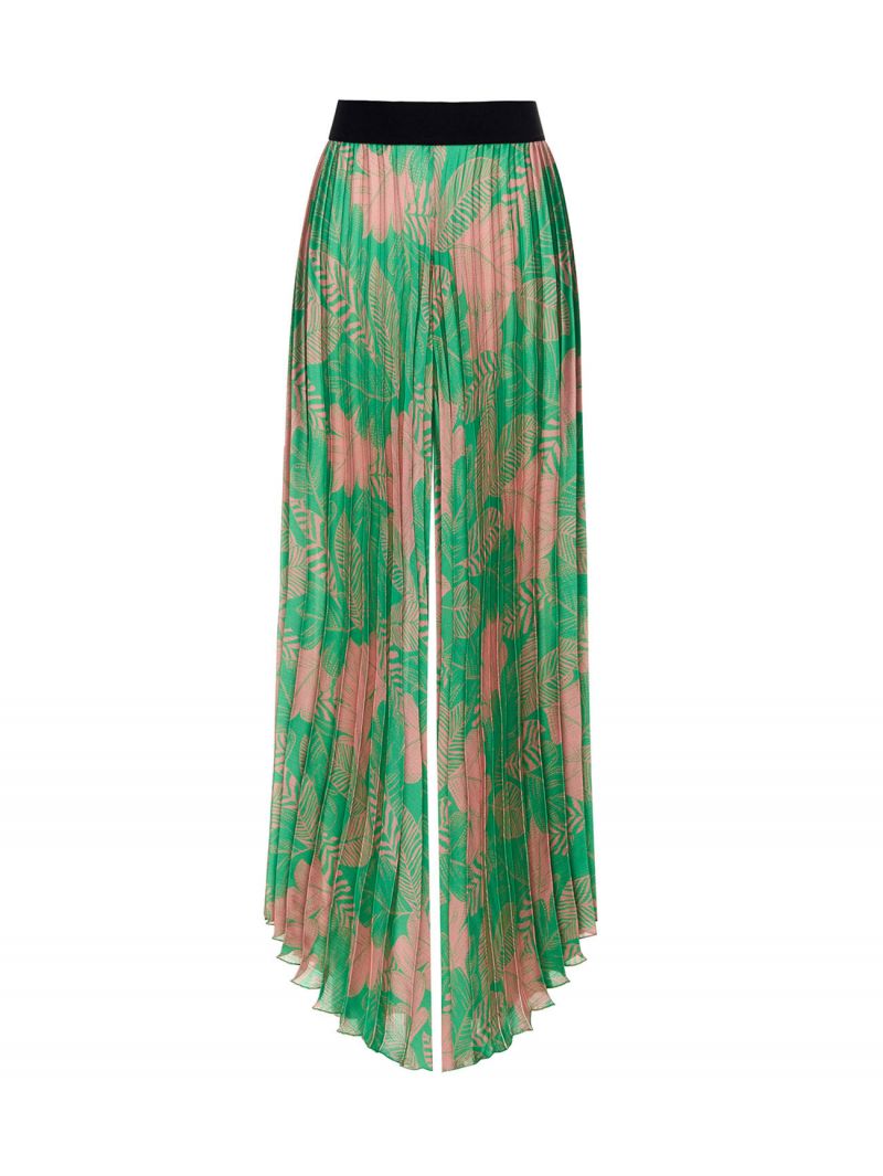 Pantaloni Plissé con Fantasia Verde / Verde - Ideal Moda