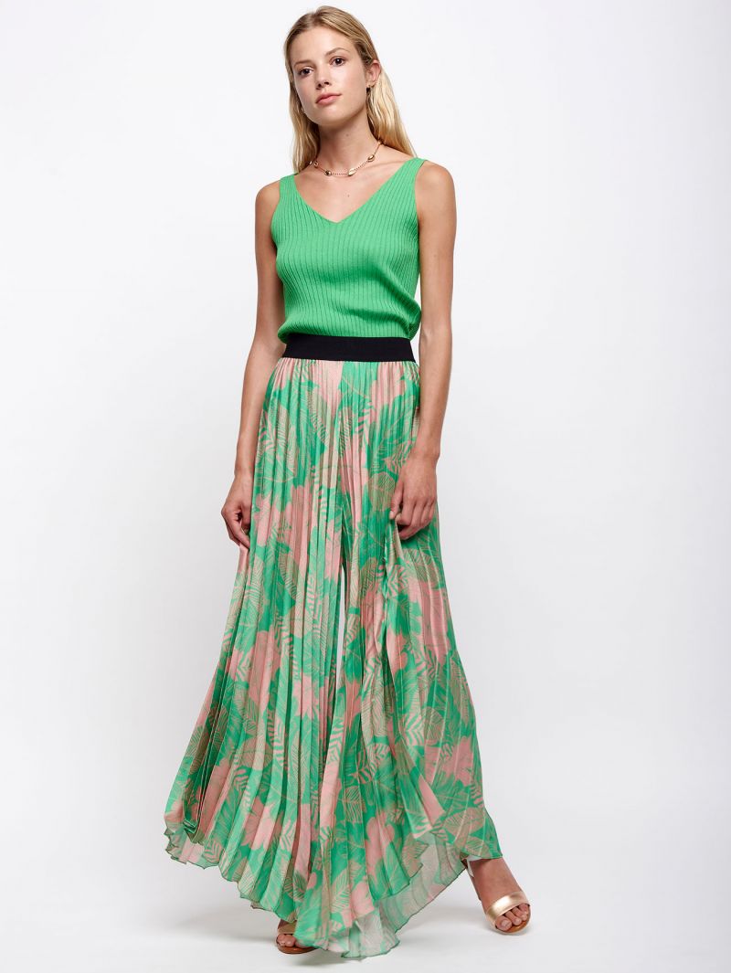 Pantaloni Plissé con Fantasia Verde / Verde - Ideal Moda