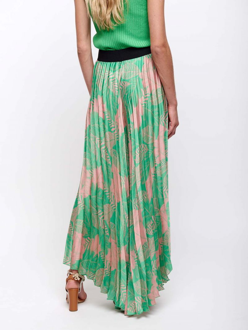 Pantaloni Plissé con Fantasia Verde / Verde - Ideal Moda