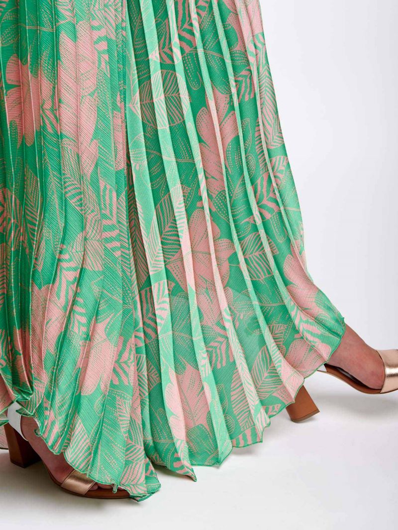 Pantaloni Plissé con Fantasia Verde / Verde - Ideal Moda