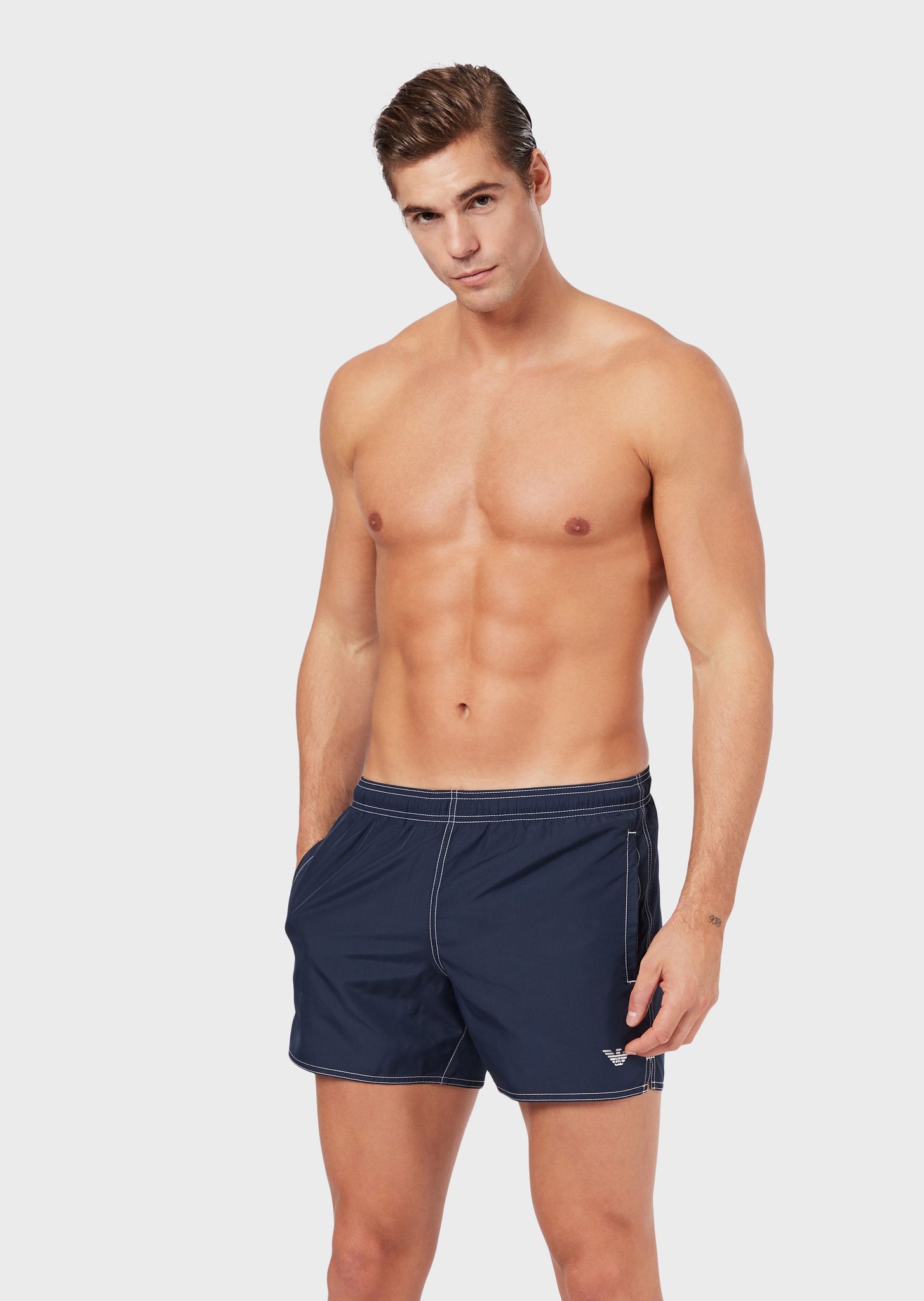 Costume boxer packable con logo / Blu - Ideal Moda