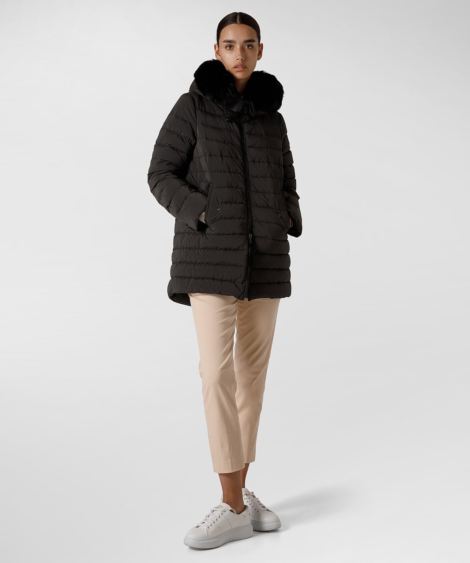Piumino Peuterey Lungo con Pelliccia / Nero - Ideal Moda