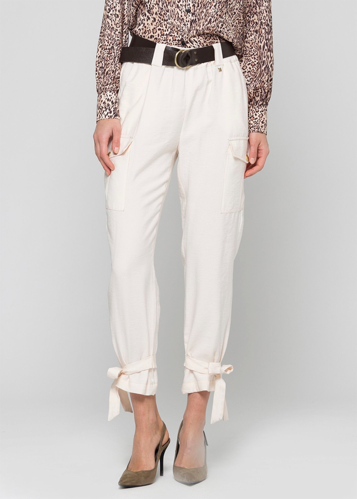 Pantalone stile safari in tencel twill / Bianco - Ideal Moda