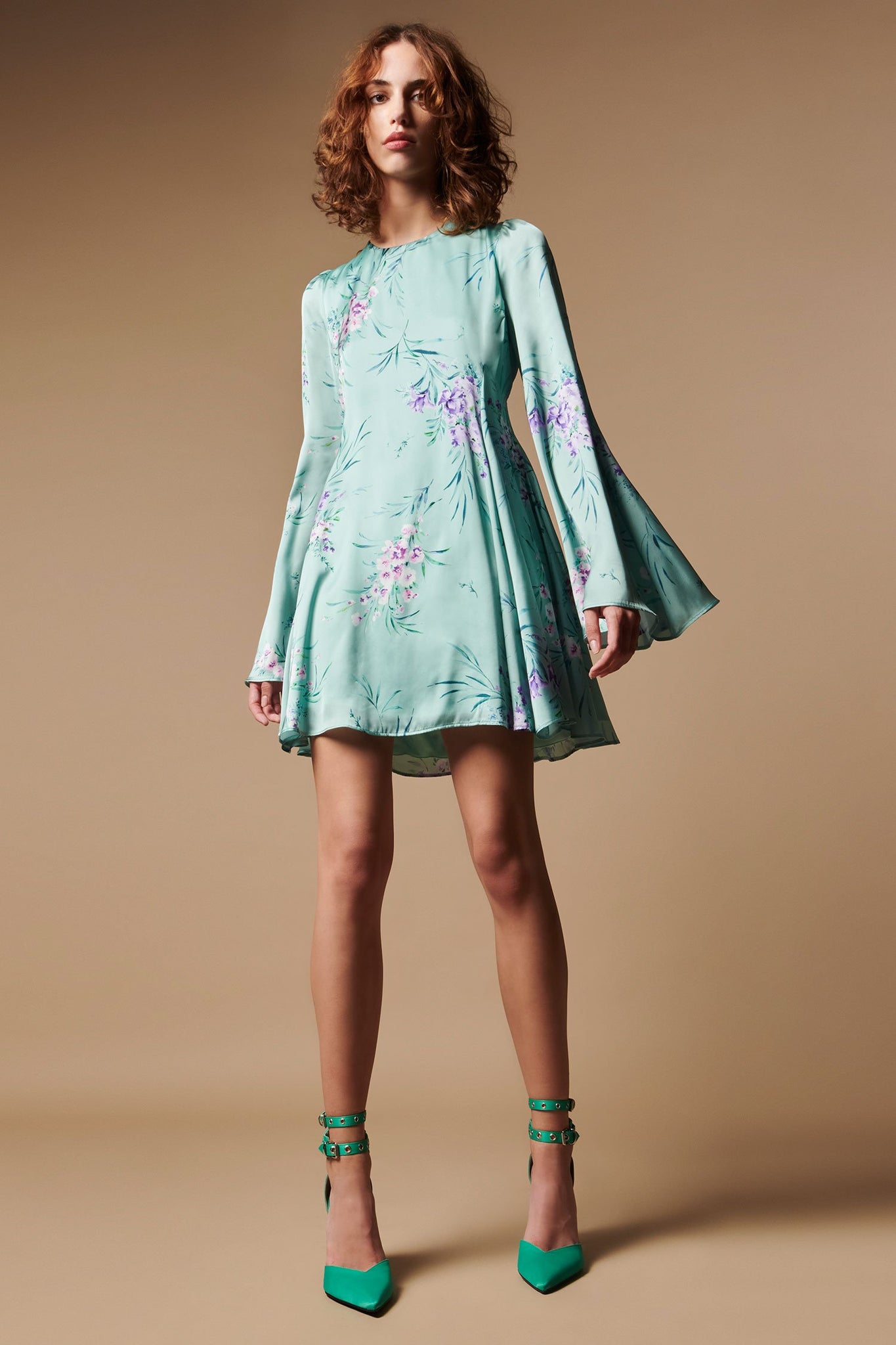 Abito a Fantasia in Raso Aniye By / Verde - Ideal Moda