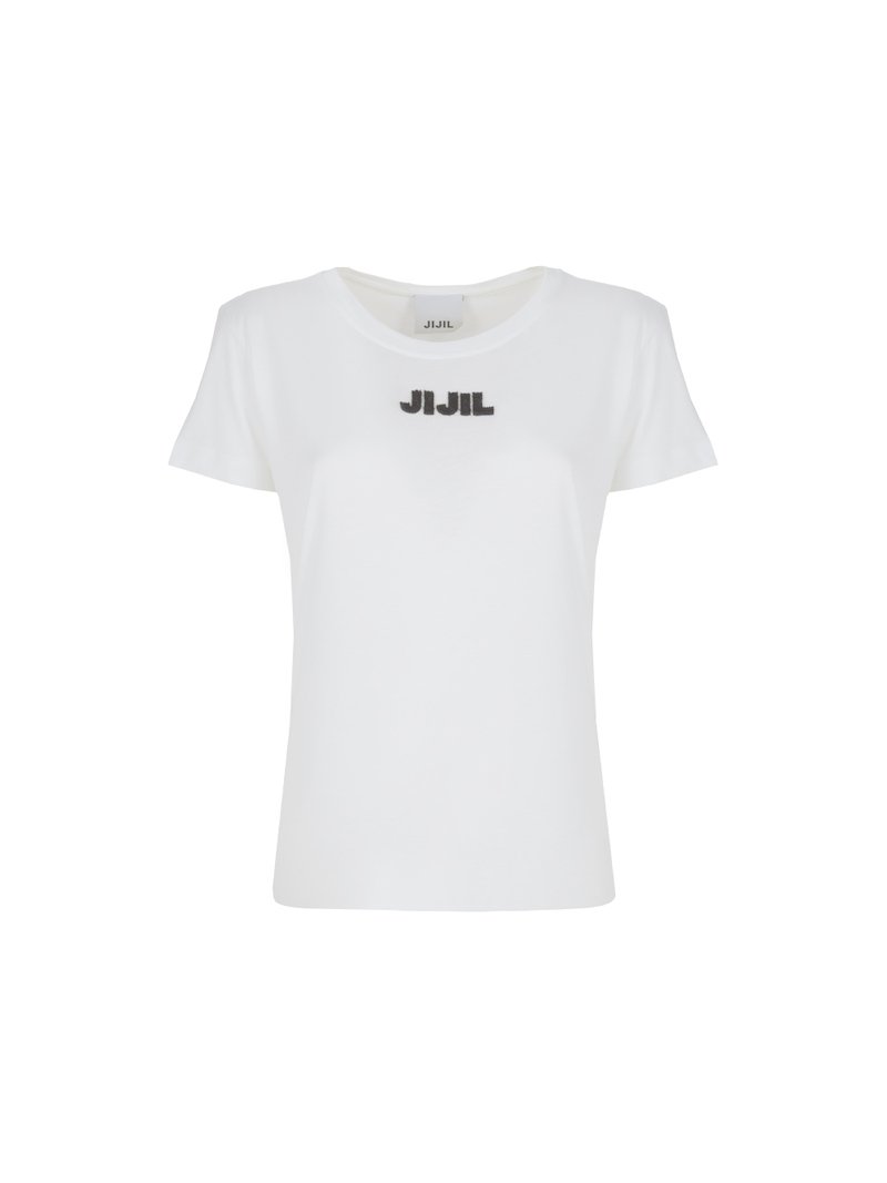 T-shirt nera con logo in rilievo / Bianco - Ideal Moda