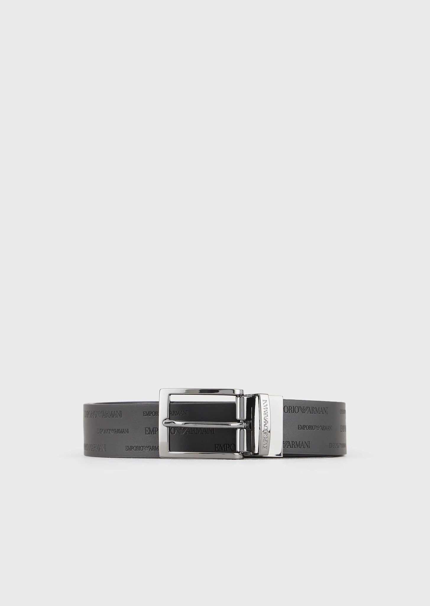 Cintura in pelle con logo embossed all over / Nero - Ideal Moda
