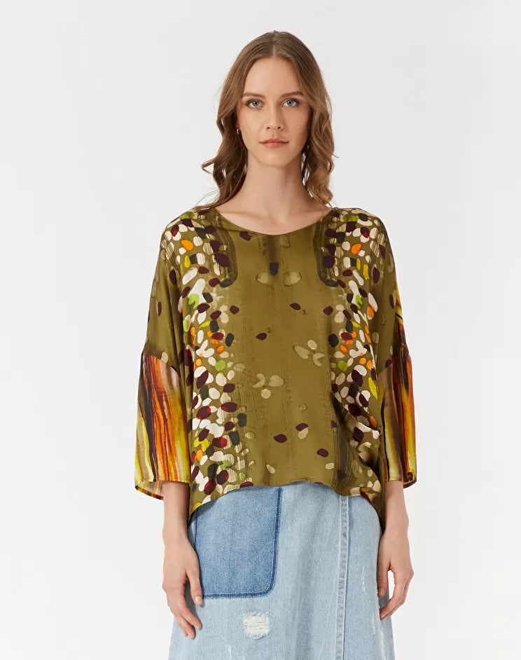 Blusa Manila Grace con Scollo a V / Verde - Ideal Moda