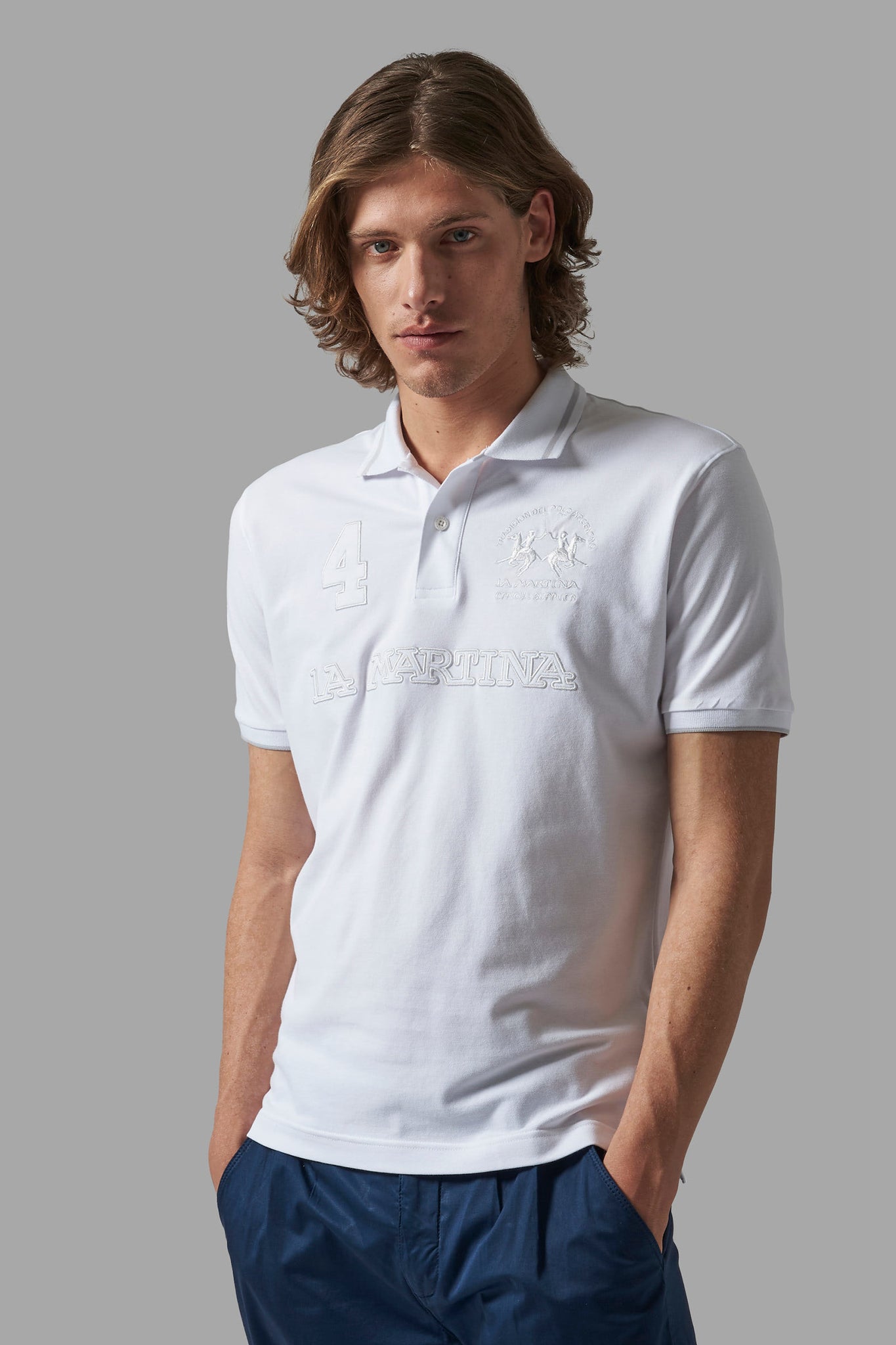 Polo in Piquet Stretch / Bianco - Ideal Moda