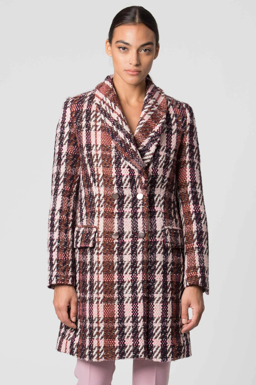 Cappotto Doppiopetto a Fantasia Kocca / Rosa - Ideal Moda