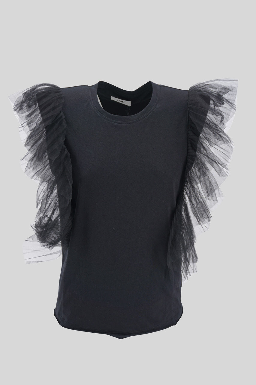 T-Shirt con Tulle / Nero - Ideal Moda