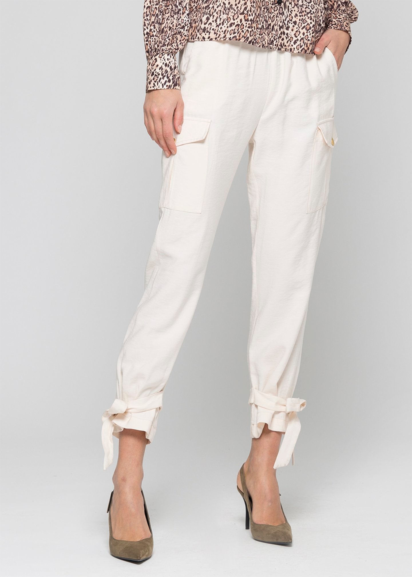 Pantalone stile safari in tencel twill / Bianco - Ideal Moda