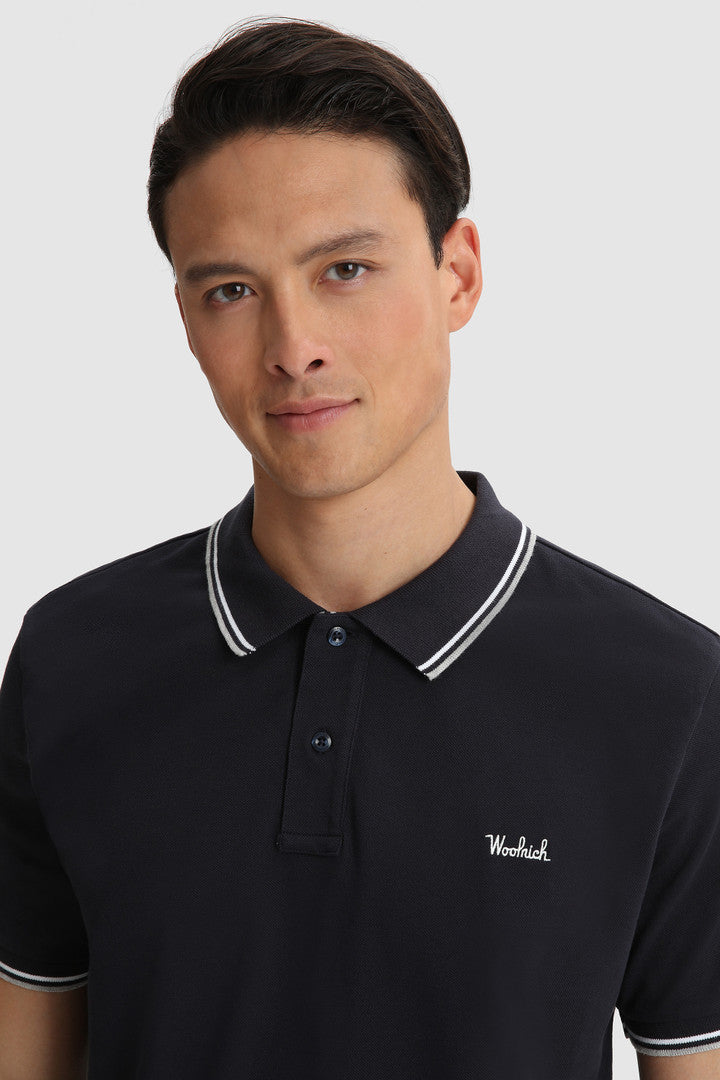 Polo Monterey in cotone piqué elasticizzato / Blu - Ideal Moda