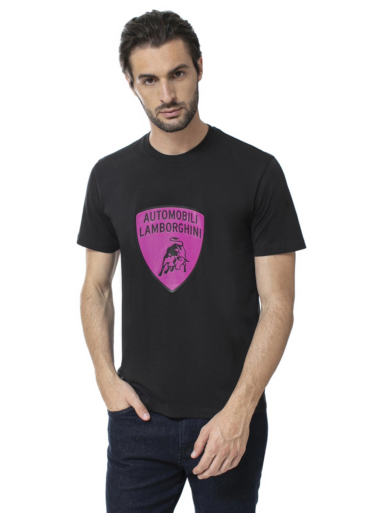 T-Shirt Automobili Lamborghini con Logo / Nero - Ideal Moda