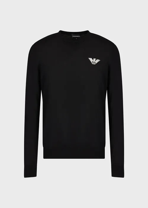Maglia in Lana con Logo Emporio Armani / Nero - Ideal Moda