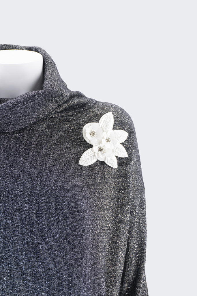 Maglia Collo Alto con Applicazione / Nero - Ideal Moda