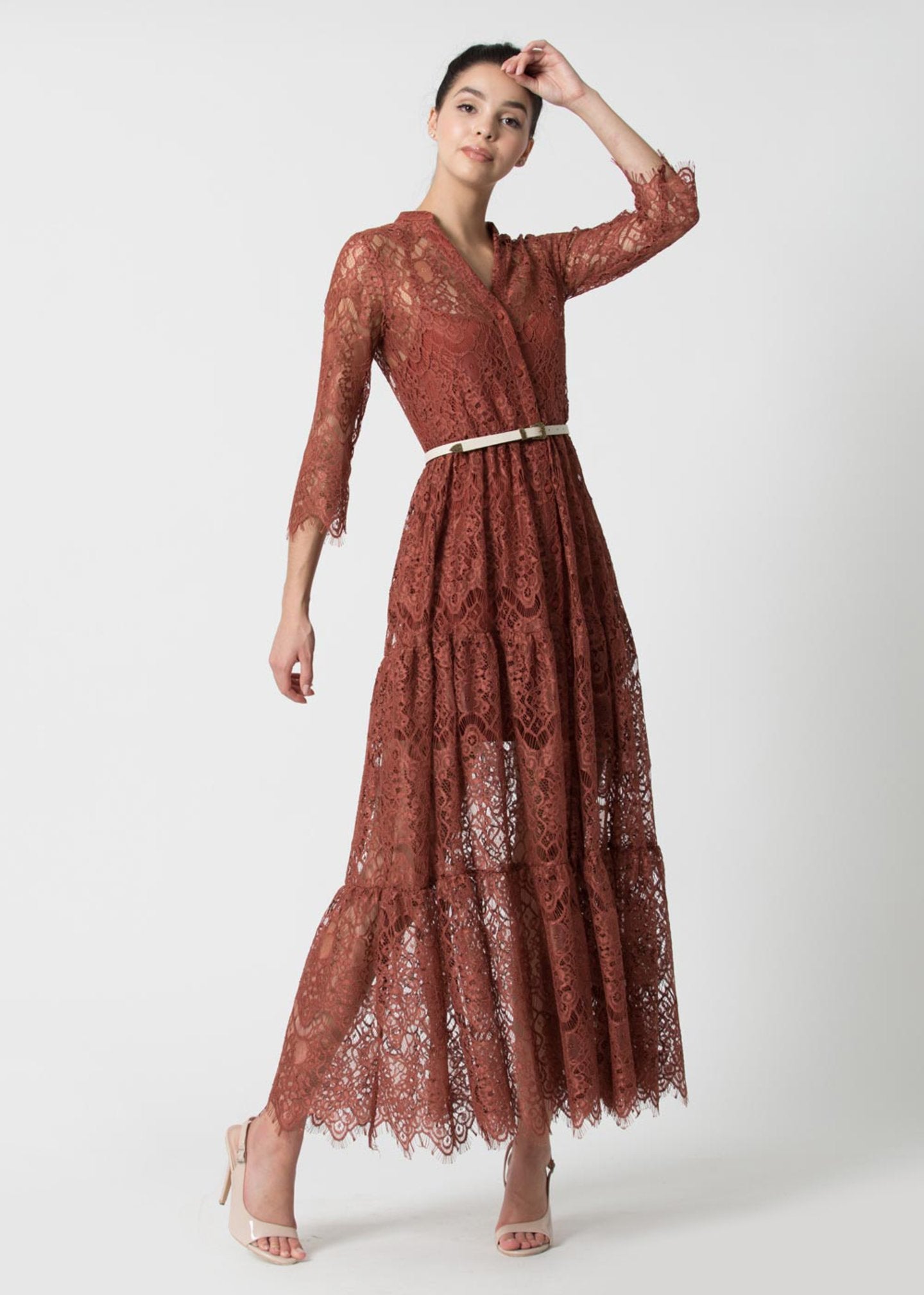 Abito Kocca con Scollo a V / Rosa - Ideal Moda
