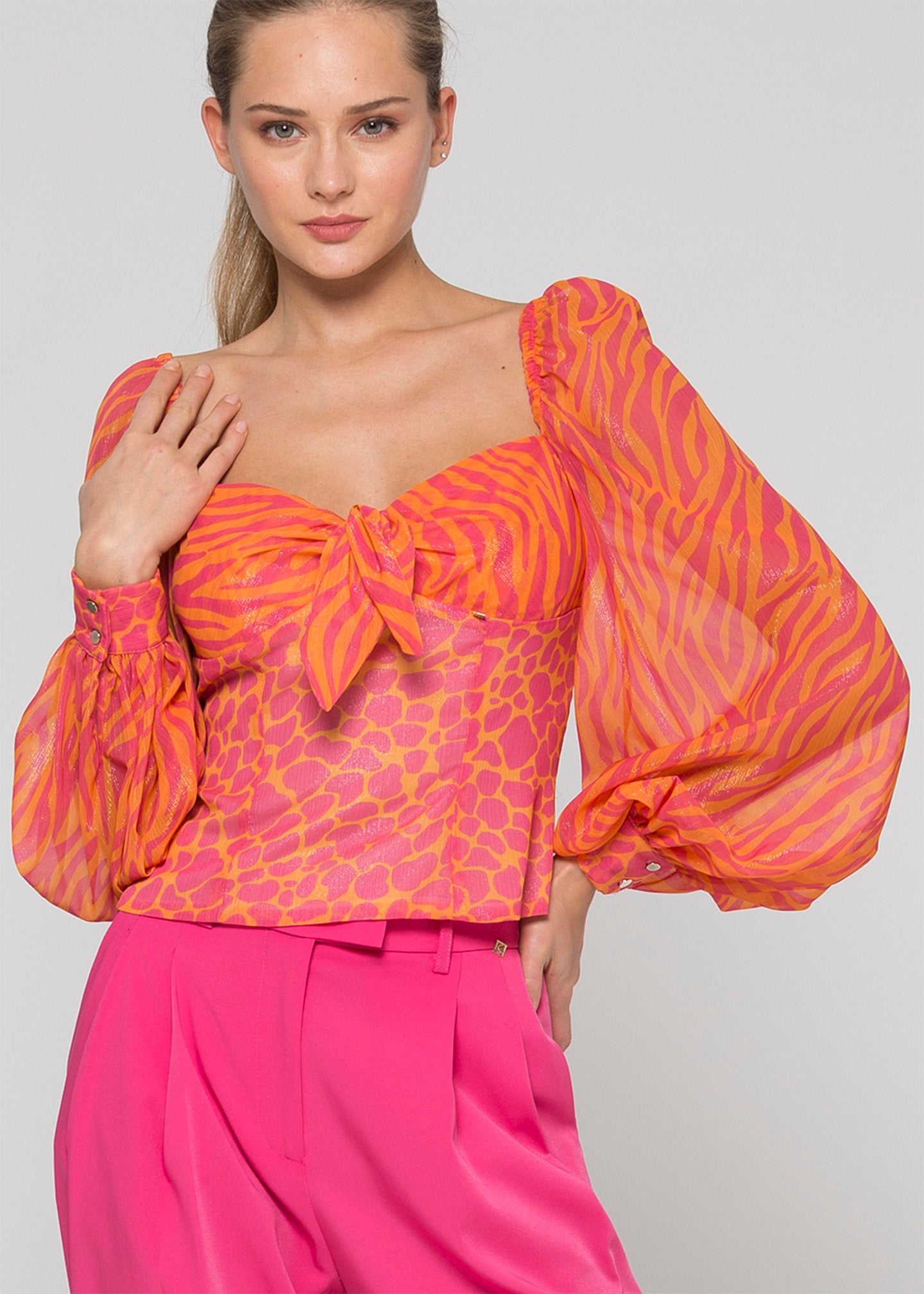 Blusa con tessuto doppia fantasia / Multicolor - Ideal Moda