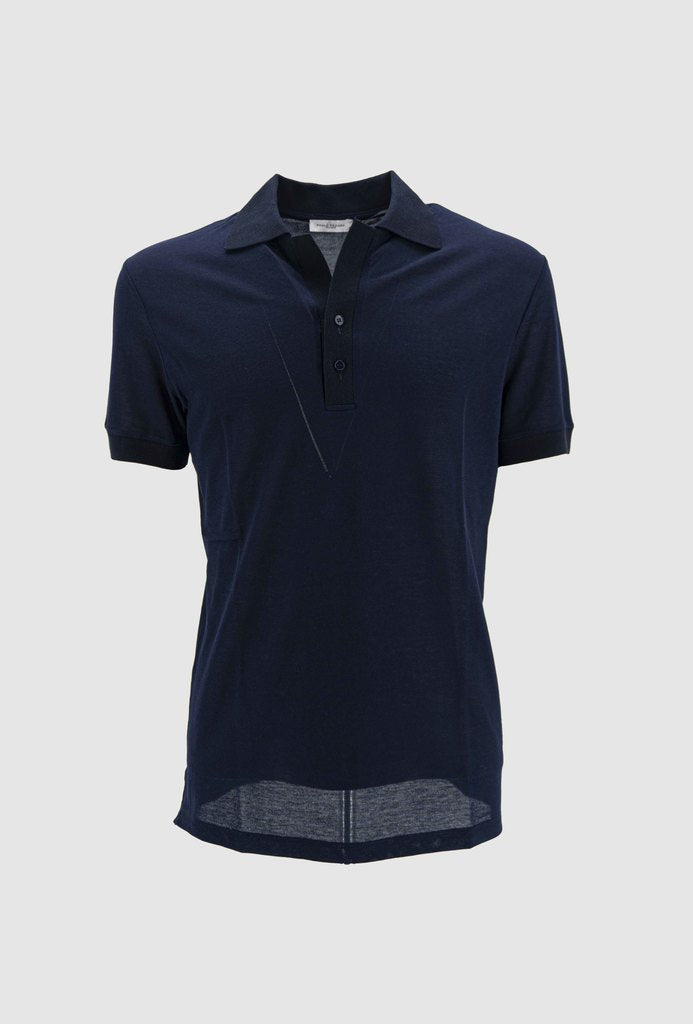 Polo con dettagli in maglia / Blu - Ideal Moda