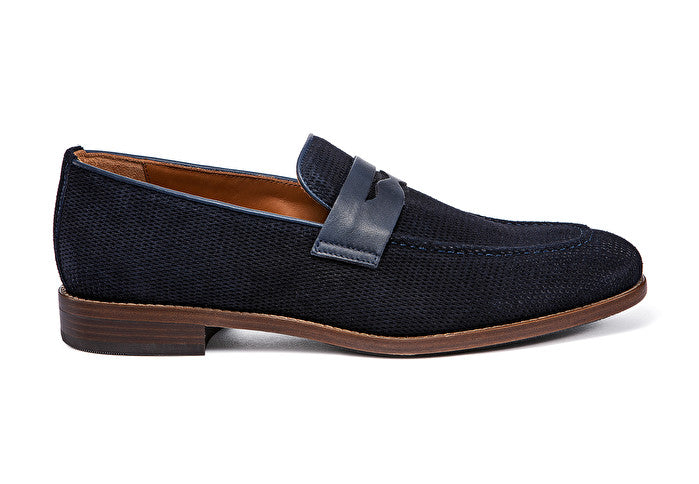 Mocassino camoscio con stampa alveare / Blu - Ideal Moda